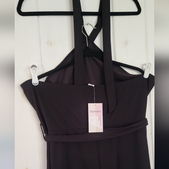 Wdirara Empire Halter Tied Backless High Waist Belted Jumpsuit - Picture 7 of 14